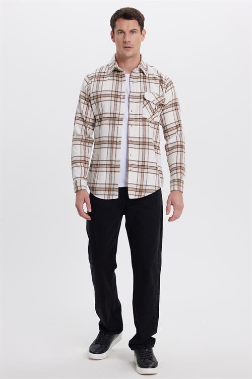 Erkek Slim Fit Dar Kesim Kareli Tek Cepli Oduncu Gömlek