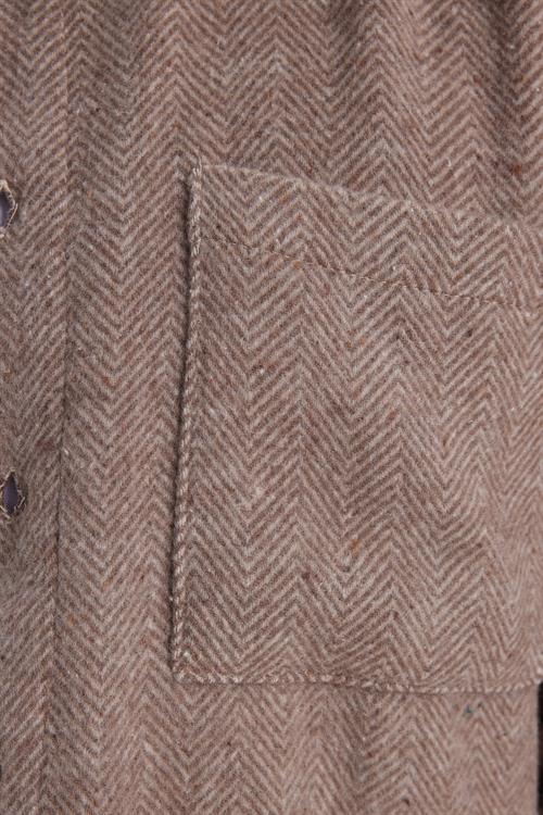Erkek Slim Fit Dar Kesim  Armürlü Oduncu Cepli Spor Yaka Kahverengi Gömlek