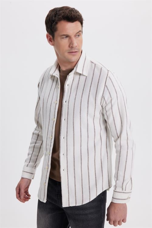 Erkek Slim Fit Dar Kesim Yaka Düğmeli Çizgili Oduncu Gömlek