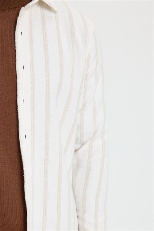 Erkek Slim Fit Dar Kesim Yaka Düğmeli Çizgili Oduncu Gömlek