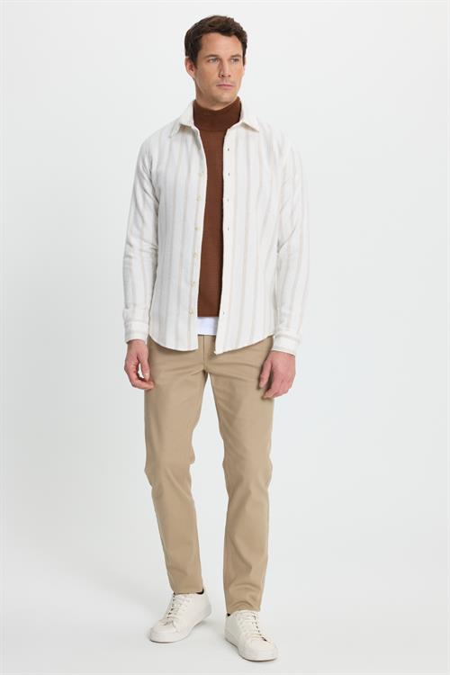 Erkek Slim Fit Dar Kesim Yaka Düğmeli Çizgili Oduncu Gömlek
