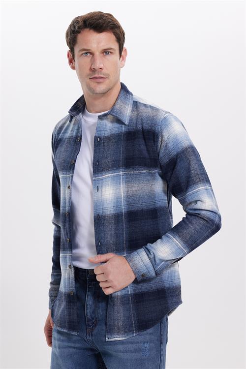 Erkek Slim Fit Dar Kesim Kareli Kışlık Oduncu Gömlek
