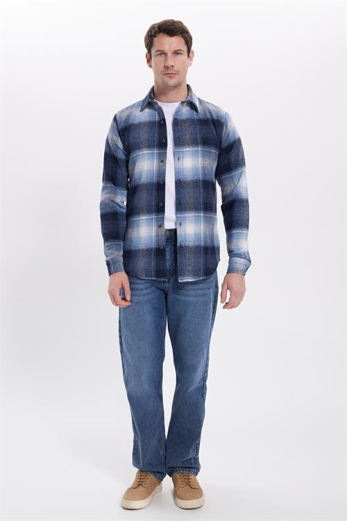 Erkek Slim Fit Dar Kesim Kareli Kışlık Oduncu Gömlek