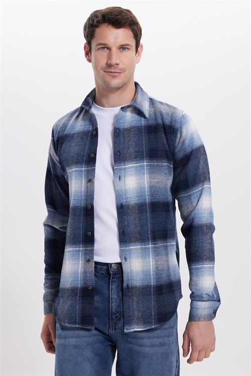 Erkek Slim Fit Dar Kesim Kareli Kışlık Oduncu Gömlek