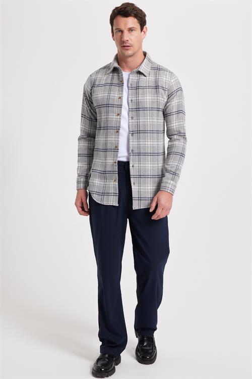 Erkek Slim Fit Dar Kesim Kareli Kışlık Oduncu Gömlek