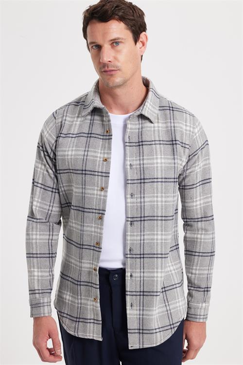 Erkek Slim Fit Dar Kesim Kareli Kışlık Oduncu Gömlek