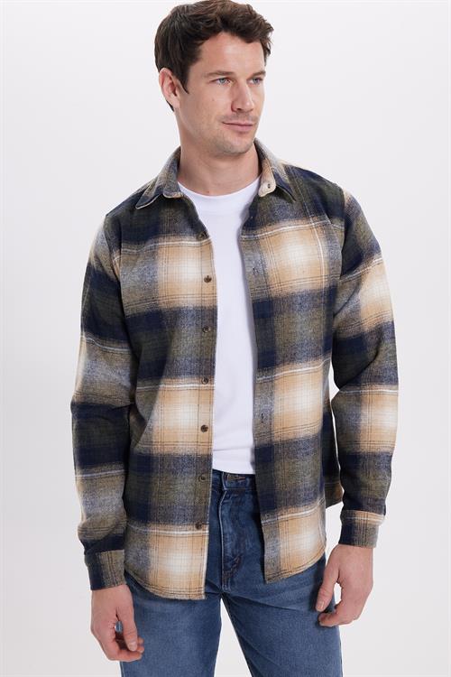 Erkek Slim Fit Dar Kesim Kareli Kışlık Oduncu Gömlek