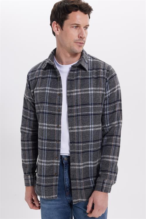 Erkek Slim Fit Dar Kesim Kareli Kışlık Oduncu Gömlek