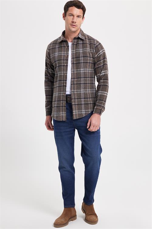 Erkek Slim Fit Dar Kesim Kareli Kışlık Oduncu Gömlek