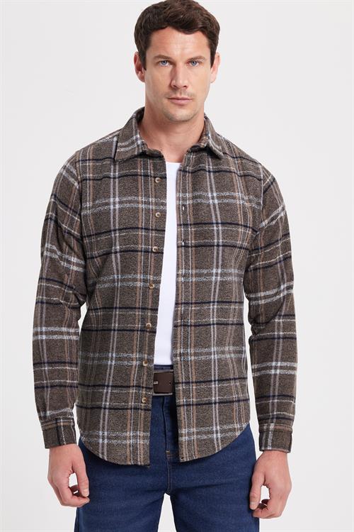 Erkek Slim Fit Dar Kesim Kareli Kışlık Oduncu Gömlek