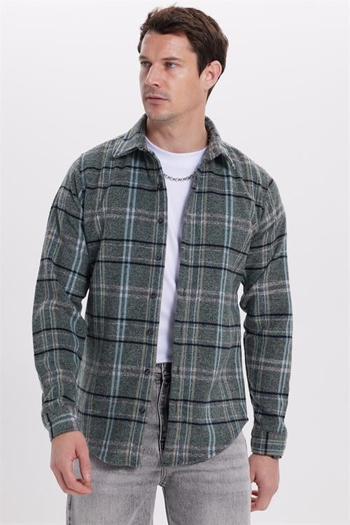 Erkek Slim Fit Dar Kesim Kareli Kışlık Oduncu Gömlek