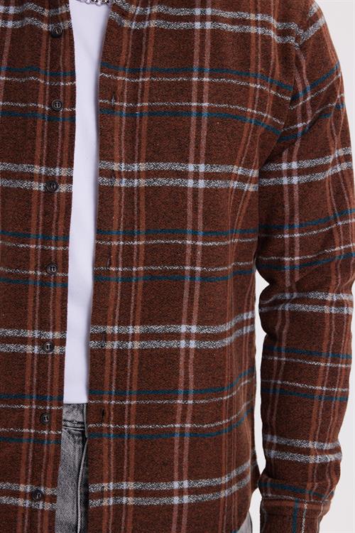 Erkek Slim Fit Dar Kesim Kareli Kışlık Oduncu Gömlek