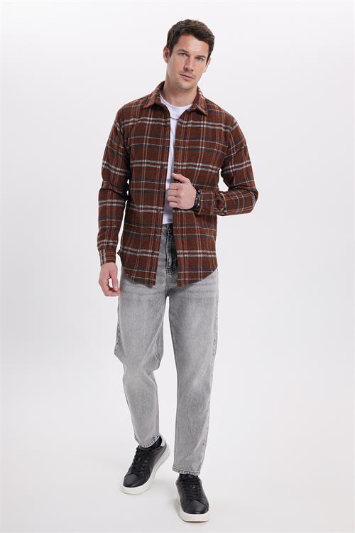 Erkek Slim Fit Dar Kesim Kareli Kışlık Oduncu Gömlek