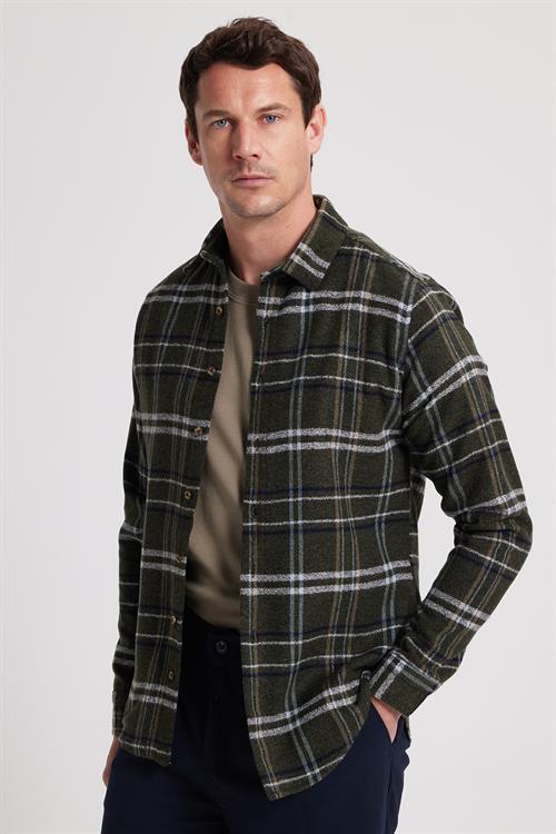 Erkek Slim Fit Dar Kesim Kareli Kışlık Oduncu Gömlek