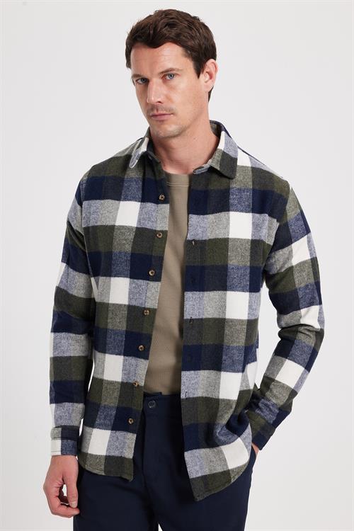 Erkek Slim Fit Dar Kesim Kareli Kışlık Oduncu Gömlek