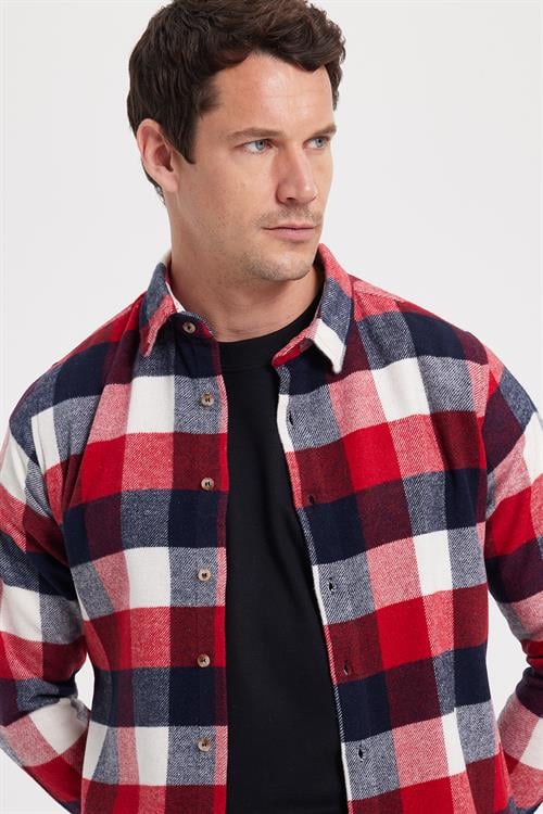 Erkek Slim Fit Dar Kesim Kareli Kışlık Oduncu Gömlek
