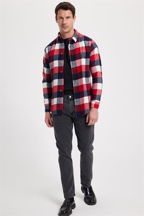 Erkek Slim Fit Dar Kesim Kareli Kışlık Oduncu Gömlek