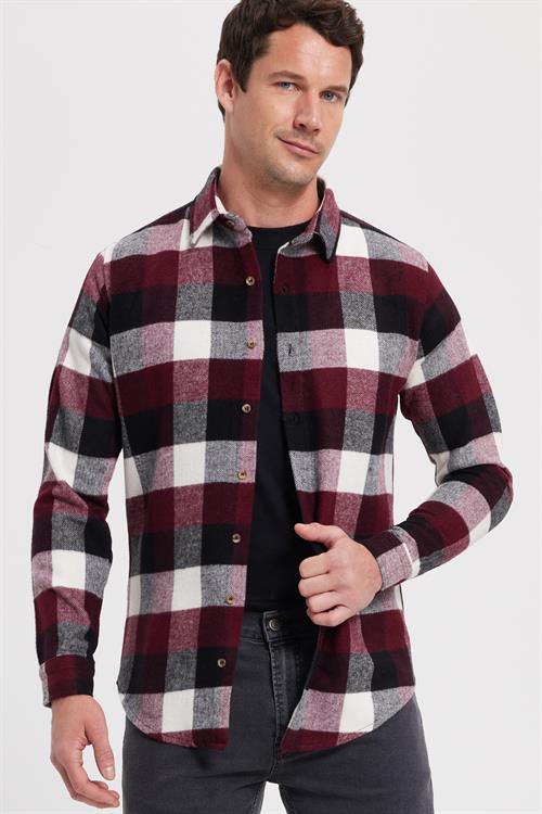 Erkek Slim Fit Dar Kesim Kareli Kışlık Oduncu Gömlek
