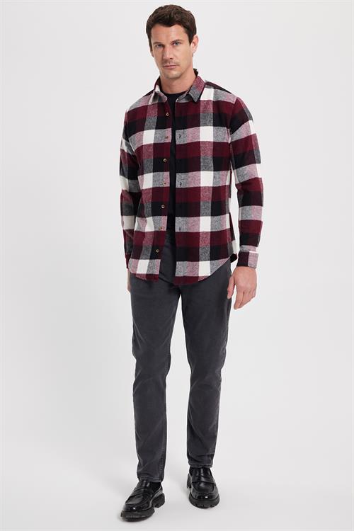 Erkek Slim Fit Dar Kesim Kareli Kışlık Oduncu Gömlek