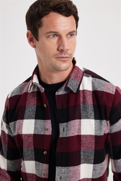 Erkek Slim Fit Dar Kesim Kareli Kışlık Oduncu Gömlek