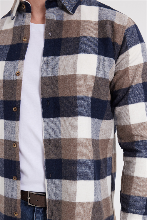 Erkek Slim Fit Dar Kesim Kareli Kışlık Oduncu Gömlek