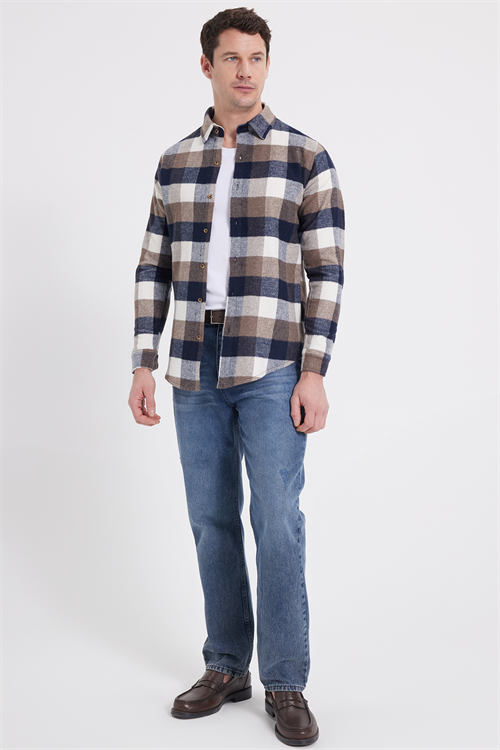 Erkek Slim Fit Dar Kesim Kareli Kışlık Oduncu Gömlek