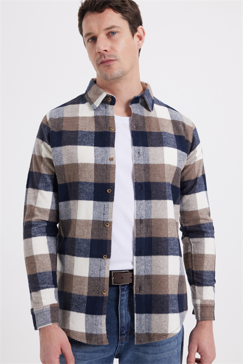 Erkek Slim Fit Dar Kesim Kareli Kışlık Oduncu Gömlek