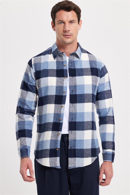 Erkek Slim Fit Dar Kesim Kareli Kışlık Oduncu Gömlek