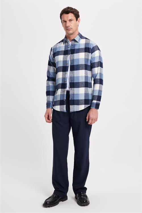 Erkek Slim Fit Dar Kesim Kareli Kışlık Oduncu Gömlek