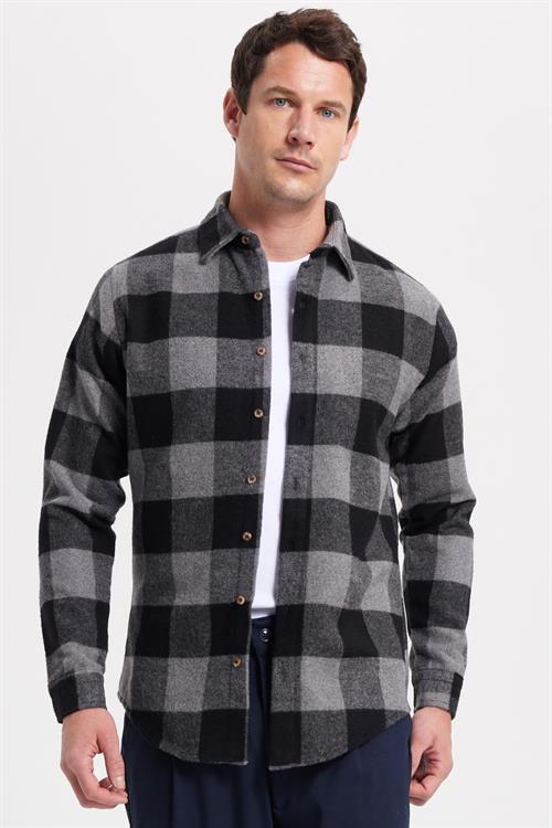 Erkek Slim Fit Dar Kesim Kareli Kışlık Oduncu Gömlek