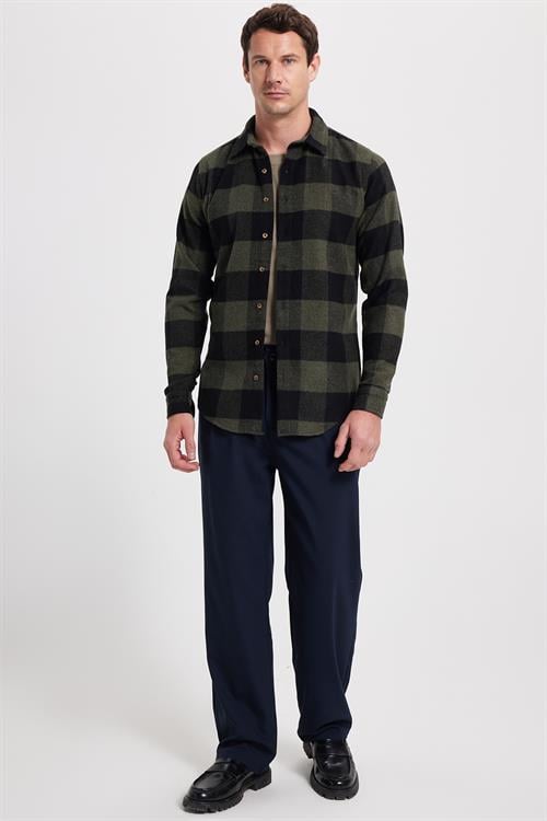 Erkek Slim Fit Dar Kesim Kareli Kışlık Oduncu Gömlek