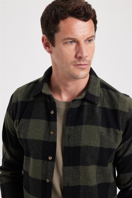 Erkek Slim Fit Dar Kesim Kareli Kışlık Oduncu Gömlek