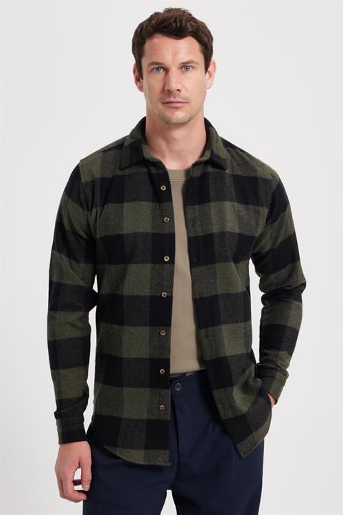 Erkek Slim Fit Dar Kesim Kareli Kışlık Oduncu Gömlek