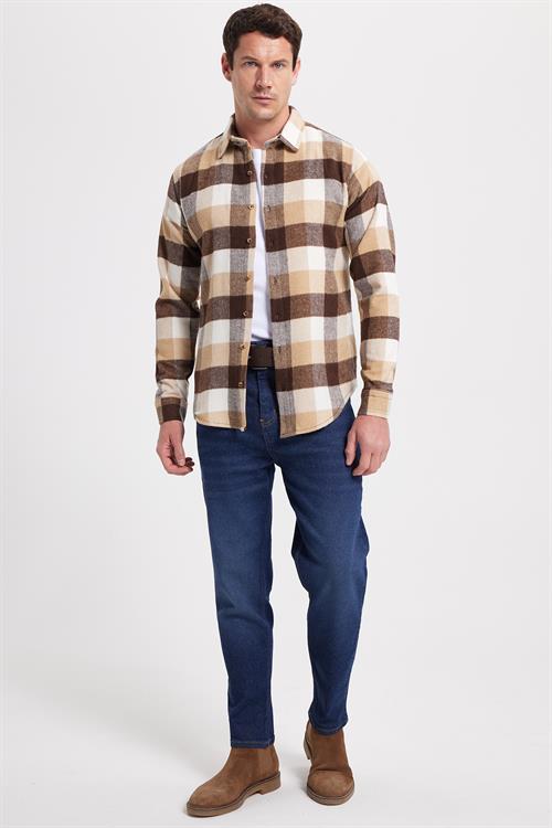 Erkek Slim Fit Dar Kesim Kareli Kışlık Oduncu Gömlek