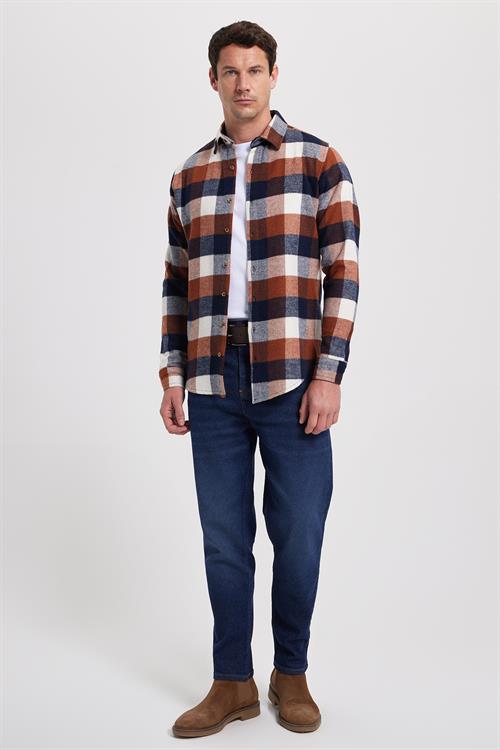 Erkek Slim Fit Dar Kesim Kareli Kışlık Oduncu Gömlek