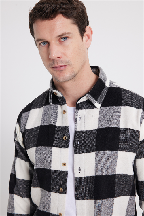 Erkek Slim Fit Dar Kesim Kareli Kışlık Oduncu Gömlek