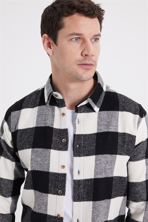 Erkek Slim Fit Dar Kesim Kareli Kışlık Oduncu Gömlek