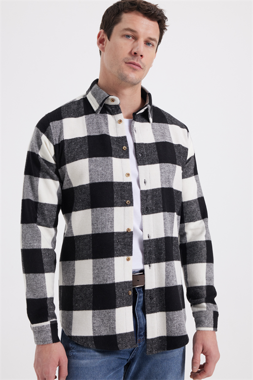 Erkek Slim Fit Dar Kesim Kareli Kışlık Oduncu Gömlek