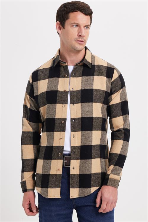 Erkek Slim Fit Dar Kesim Kareli Kışlık Oduncu Gömlek