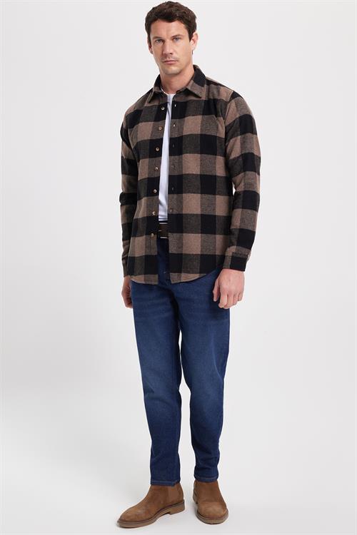 Erkek Slim Fit Dar Kesim Kareli Kışlık Oduncu Gömlek