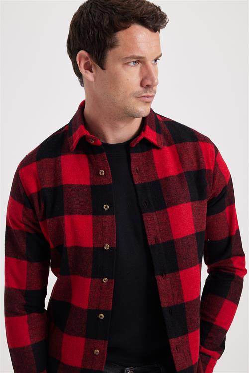 Erkek Slim Fit Dar Kesim Kareli Kışlık Oduncu Gömlek