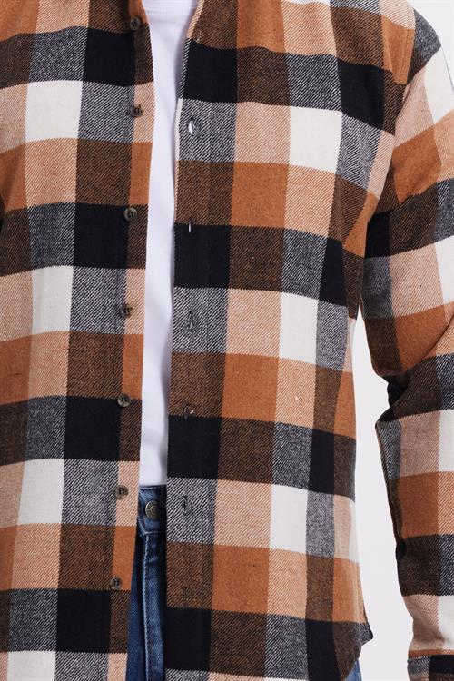 Erkek Slim Fit Dar Kesim Kareli Kışlık Oduncu Gömlek