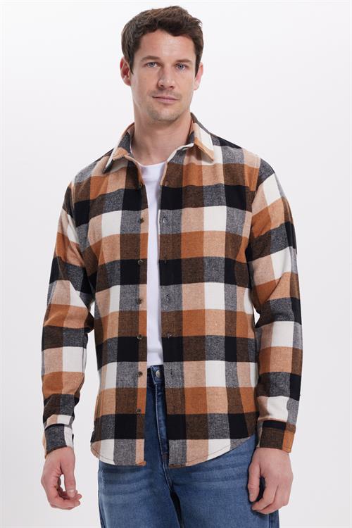 Erkek Slim Fit Dar Kesim Kareli Kışlık Oduncu Gömlek
