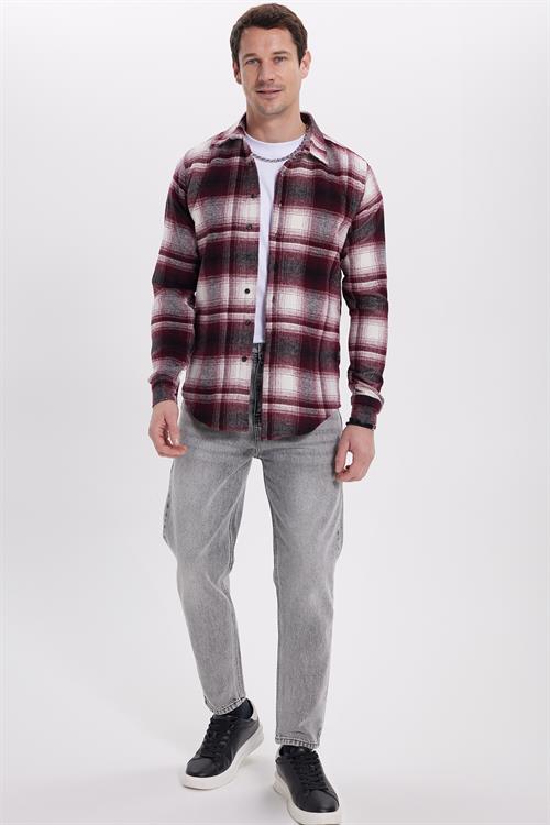 Erkek Slim Fit Dar Kesim Kareli Kışlık Oduncu Gömlek