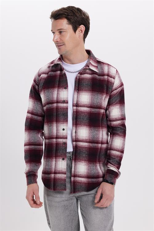 Erkek Slim Fit Dar Kesim Kareli Kışlık Oduncu Gömlek