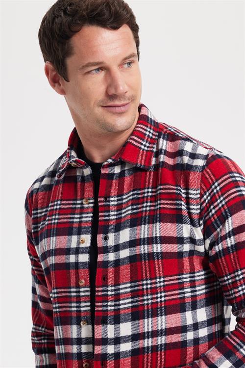 Erkek Slim Fit Dar Kesim Kareli Kışlık Oduncu Gömlek