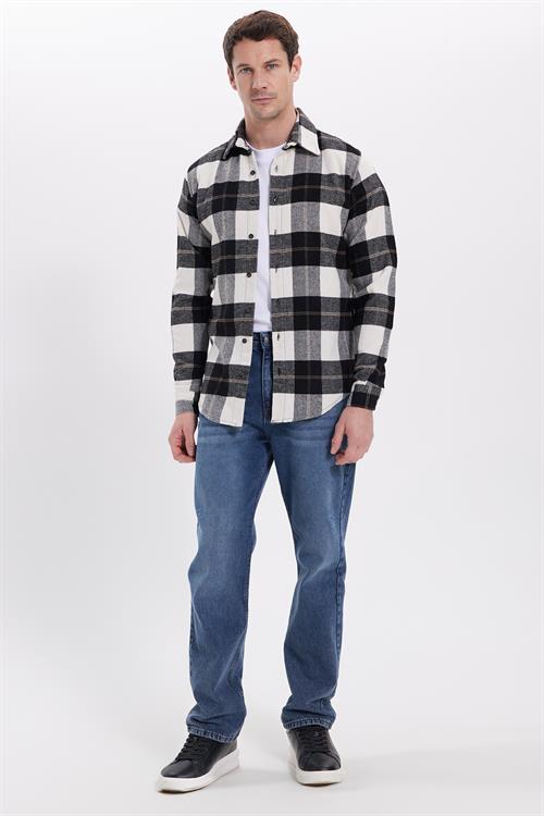 Erkek Slim Fit Dar Kesim Kareli Kışlık Oduncu Gömlek