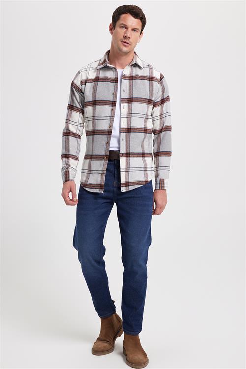 Erkek Slim Fit Dar Kesim Kareli Kışlık Oduncu Gömlek