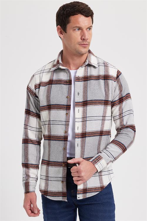 Erkek Slim Fit Dar Kesim Kareli Kışlık Oduncu Gömlek