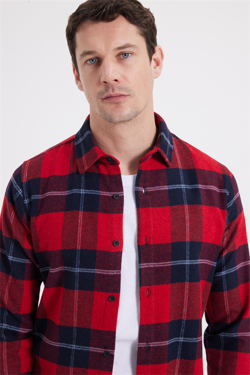 Erkek Slim Fit Dar Kesim Kareli Kışlık Oduncu Gömlek